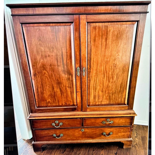 English George II Style Dwarf Linen Chest in Cherry With Paneled Doors and Drawers For Sale - Image 3 of 11