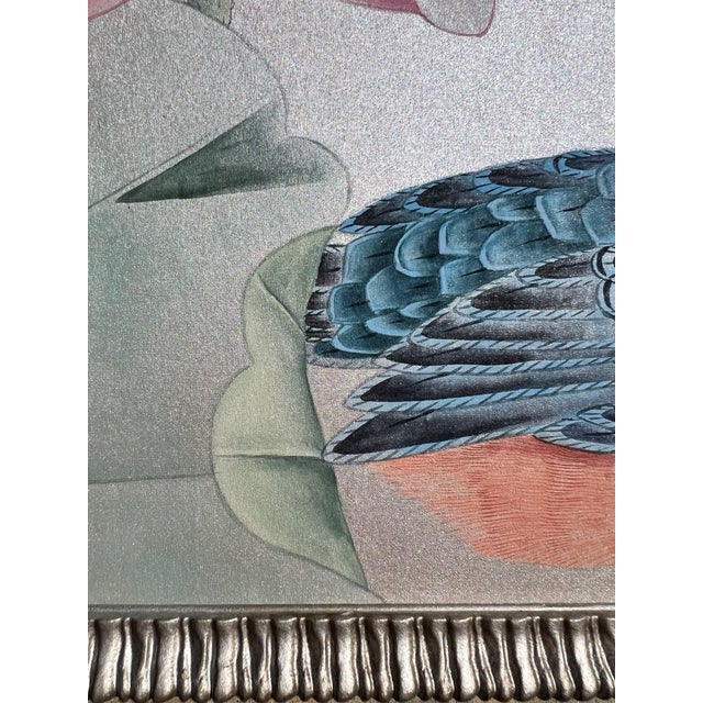 We've rescued and repurposed a vintage piece of hand-painted silk wallpaper and framed them in new solid wood silver gilt...