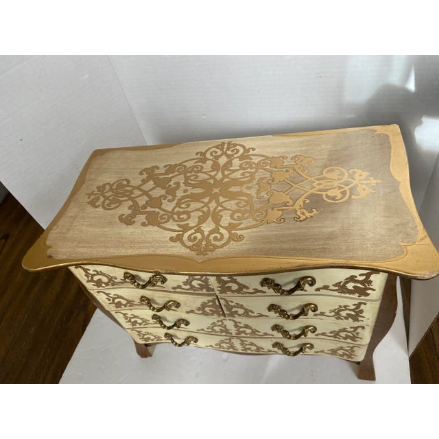 Florentine Italian Jewelry Box Regency Hollywood Appeal Has 6 drawers lined in gold velvet Has music box in back Wood Left...