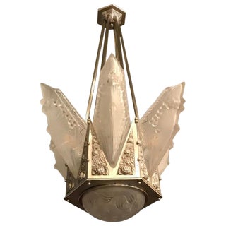 French Art Deco Geometric Chandelier Signed by Schneider For Sale