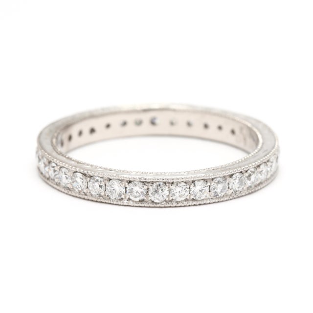 Modern Vintage .68ctw Diamond Eternity Band Ring, 18k White Gold, Ring Size 6.25 For Sale - Image 3 of 6