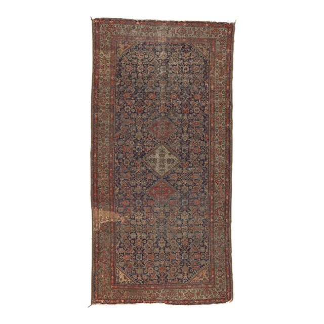 1880s Antique-Worn Persian Farahan Rug, 05'00 X 10'00 For Sale