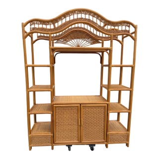 Vintage Boho Woven Rattan Etagere For Sale
