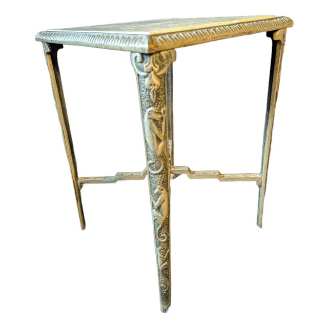 Steel Side Table With Monkey Motif, Marble Top For Sale
