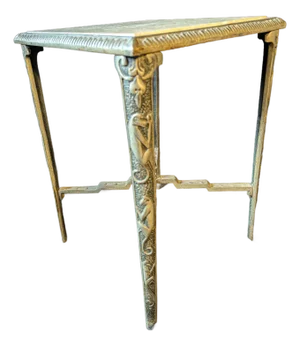 Steel Side Table With Monkey Motif, Marble Top