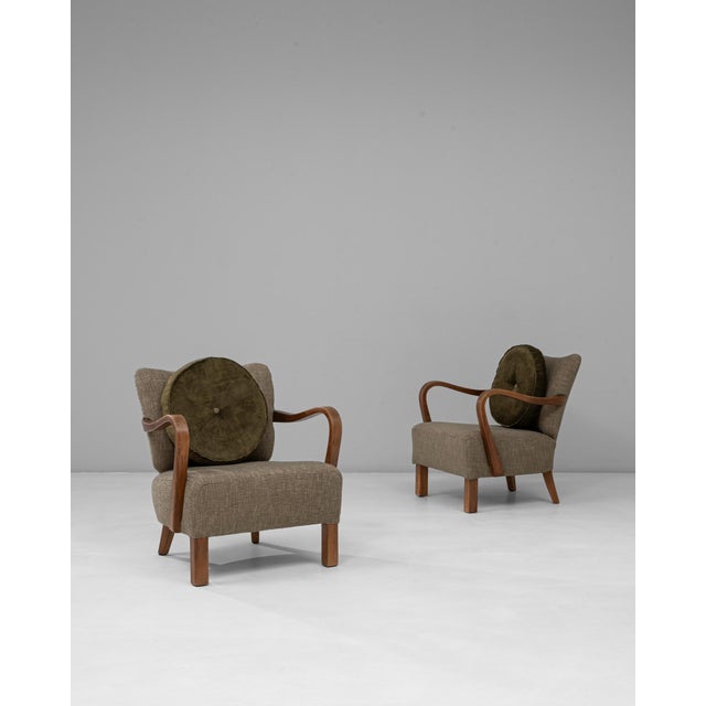 1940s Danish Art Deco Upholstered Armchairs With Round Pillows - A Pair For Sale - Image 16 of 18