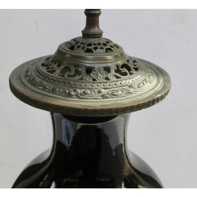 1920s Chines Black Porcelain Lamp Circa 1920s For Sale - Image 5 of 10