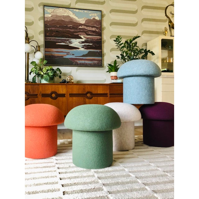 Mushroom Ottoman in Sky Melange Wool For Sale - Image 4 of 11