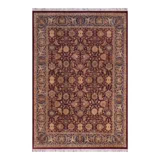 Elegant Floral Pak-Persian Maroon/Blue Wool Rug - 9'1'' X 12'2'' For Sale