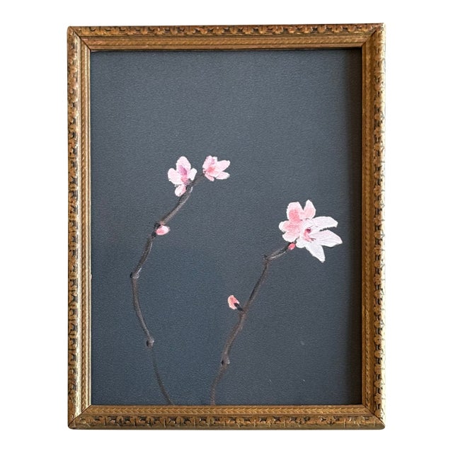 2025 Carolyn Misterek Cherry Blossoms Fine Art Print in Dark Gold Antique Wood Frame For Sale