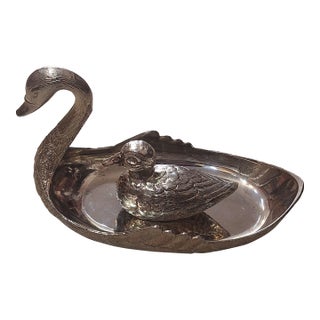 Vintage Hollywood Regency Swan With Detach Swan Ornament For Sale