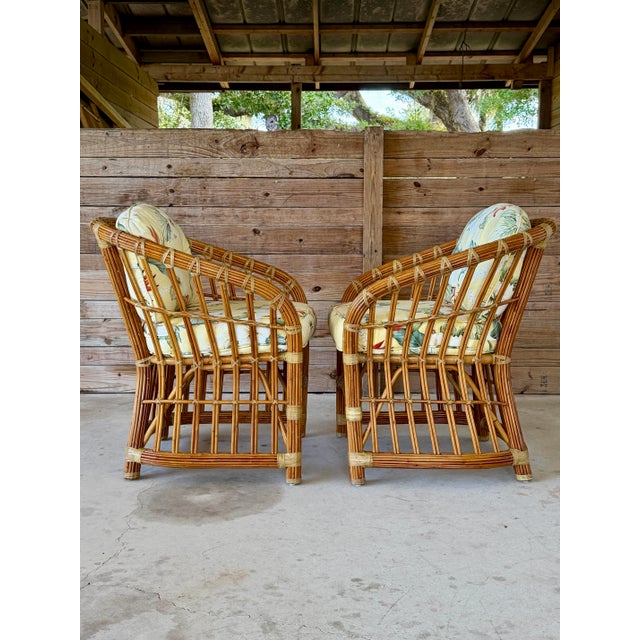 Vintage Coastal Organic Modern Pencil Rattan Lounge Chairs – Pair For Sale In Naples, FL - Image 6 of 12