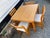 Danish modern dining table with 4 newly upholstered chairs. Table easily transforms to seat 8. Sturdy solid wood...