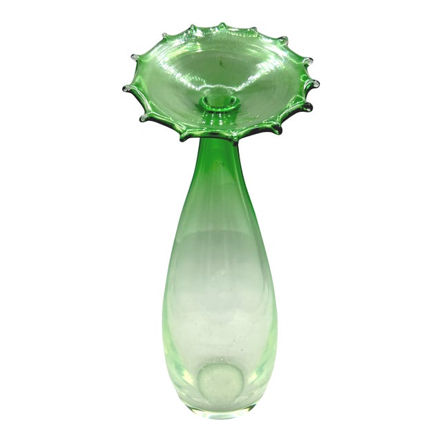 1970s La Murrina Signed Murano Hand-Blown Green Art Glass Vase For Sale