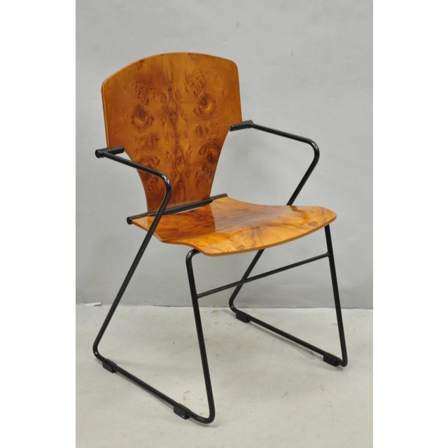 Josep Mora for Egoa Model 300 Mid Century Modern Burl Wood Arm Chair - Set of 4 For Sale - Image 4 of 18