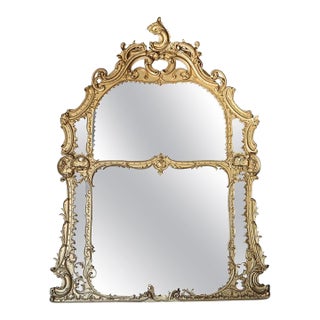 Monumental French Louis XIV Giltwood Scroll & Foliate Form Mantle Mirror C1890 For Sale