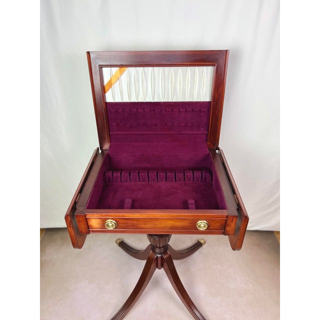 Mersman 1940s Restored Mersman Mahogany Drop-Leaf Silverware Chest Table With Tooled Leather Top For Sale - Image 4 of 12