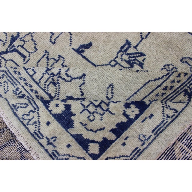 Floral Vintage Oushak in Blue and Cream With All-Over Design 8'0 X 10'7 For Sale - Image 11 of 13