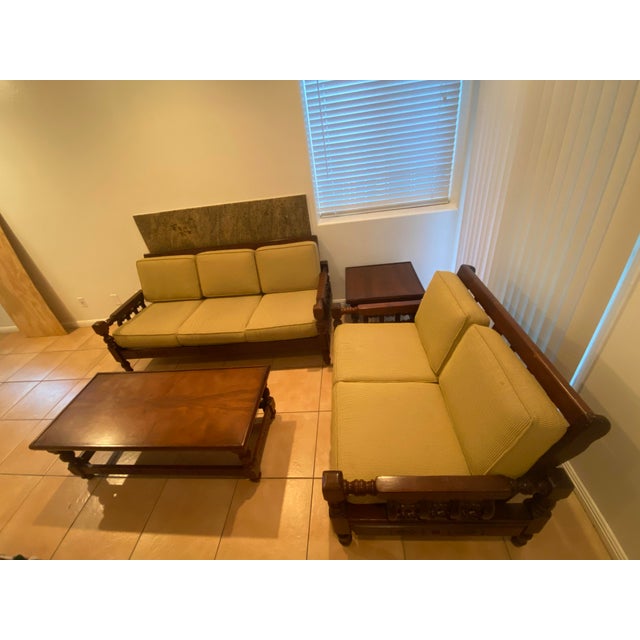 Solid Wenge living room set: 3-cushion sofa, 2-cushion sofa, coffee table, end table. Items were purchased in South Africa...