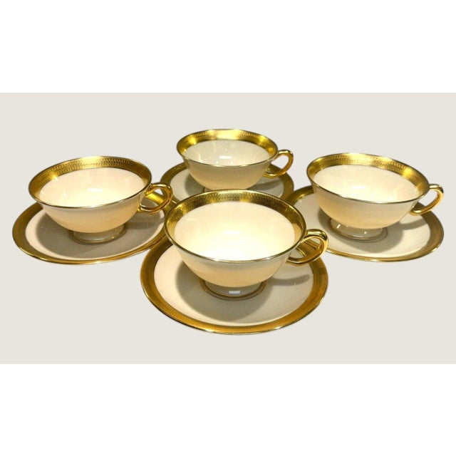 Mid 20th Century Vintage Lenox Lowell P-67 Gold Stamp Gold Encrusted Cup and Saucer-Set of 4 Usa For Sale - Image 5 of 11