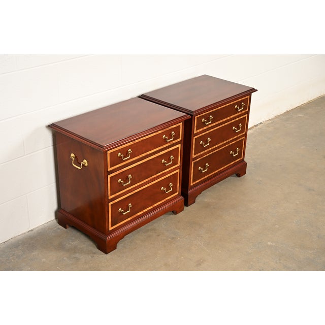 Baker Furniture Company Baker Furniture Georgian Banded Mahogany Bedside Chests, Pair For Sale - Image 4 of 17