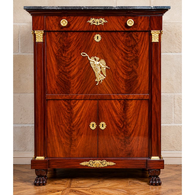 Empire Four-Column Secretaire in Flame Mahogany with Gilt Bronze Mounts For Sale - Image 13 of 13