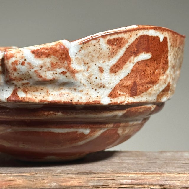 1970s Vintage Brutalist Shino Glazed Hand Built Ceramic Serving Bowl/Organic Modern For Sale - Image 5 of 8