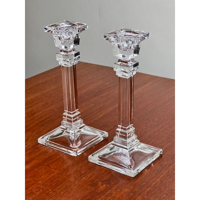 Late 20th Century Vintage Pair Tiffany & Co Clear Crystal Candlesticks For Sale - Image 5 of 11