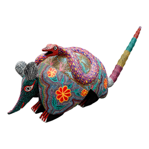 Mid 20th Century Oaxacan Wood Carved Painted Armadillo Snake Alebrije Mexican Art Sculpture 21.5"