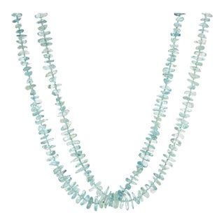 Gump''s Aquamarine Necklace Estate Double Strand 14k Gold Freeform For Sale