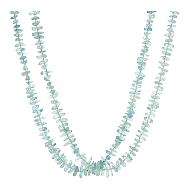 Gump''s Aquamarine Necklace Estate Double Strand 14k Gold Freeform For Sale