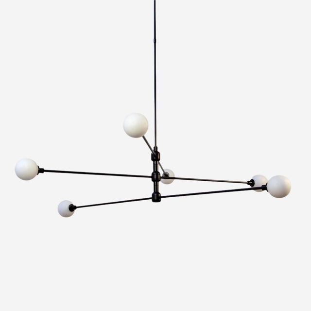 Three Tier Chandelier, Black, 81.5in H, 3 Inch Glass Globes, by Research.Lighting, Modern, Minimal Hanging Light For Sale - Image 10 of 10