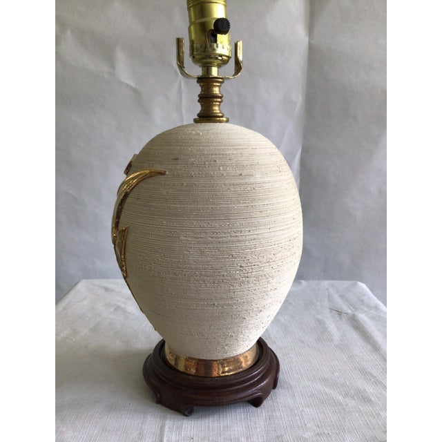 1960s Ceramic Pottery Lamp With Fish Appliqué On Wooden Base For Sale - Image 4 of 7