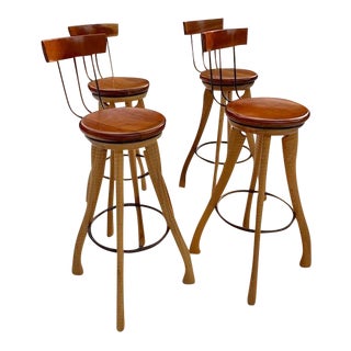 Vintage Custom Rustic Modern Swivel Bar Stools - Set of 4 For Sale