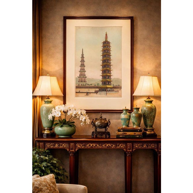 Porcelain Tower of Nanjing Pagoda – Ferrario Antique Chinese Architecture, 1815 : This finely hand-colored engraving...