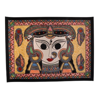 Mamta Devi – National Award Winner (2016), Hand-Painted Madhubani Goddess Durga Portrait on Handmade Khadi Paper For Sale