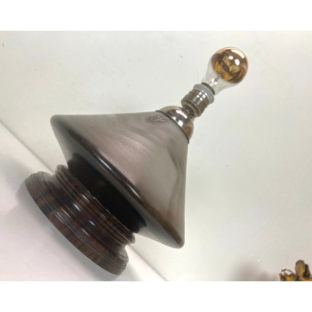 Brown Art Deco Glass Table Lamp in Geometric Pattern with 2 Light Points, 1920s For Sale - Image 8 of 10