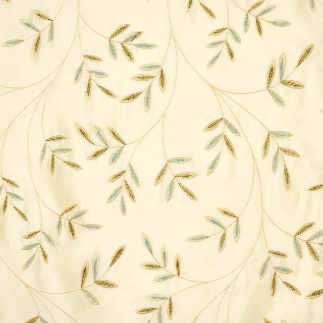 Contemporary Schumacher Vigne Embroidery Fabric in Aqua For Sale - Image 3 of 3