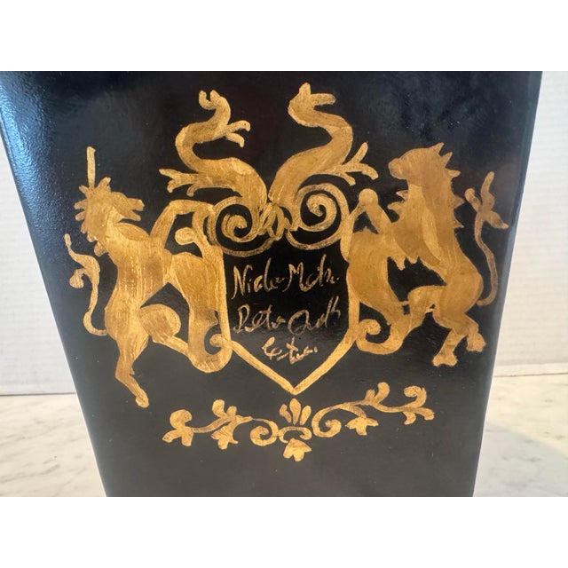 Metal Chic Hand Painted Vintage Black and Gold Cachepot For Sale - Image 7 of 7