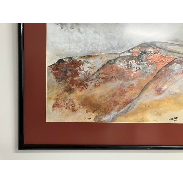 1990s Large Abstract Watercolor Landscape With Copper Pigment by Wubben, 1990 – Framed Modern Art For Sale - Image 5 of 14