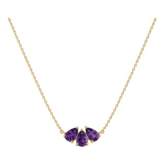 Natural Amethyst Pear Cluster Necklace | Dainty Purple Gemstone Jewelry | February Birthstone Necklace Gift For Sale
