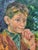 A striking portrait of a young boy in a landscape with a basket full of cherries. The boy, dressed in a brown jacket and...