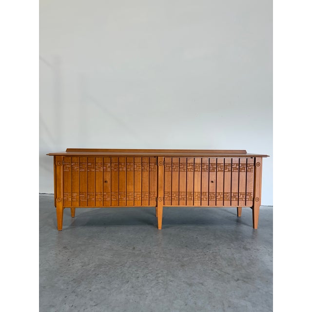 Large European carved brutalist oak credenza c.1960’s. Maker unknown, likely French, done in the style of Guillerme Et...