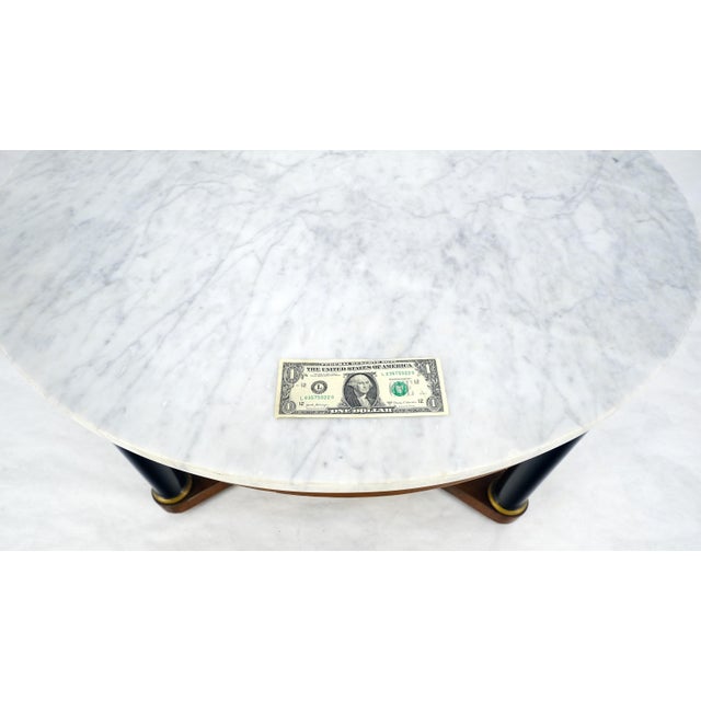 Round Marble Top Neoclassical Black Lacquer Pedestal Style Leg Coffee Table For Sale - Image 12 of 13