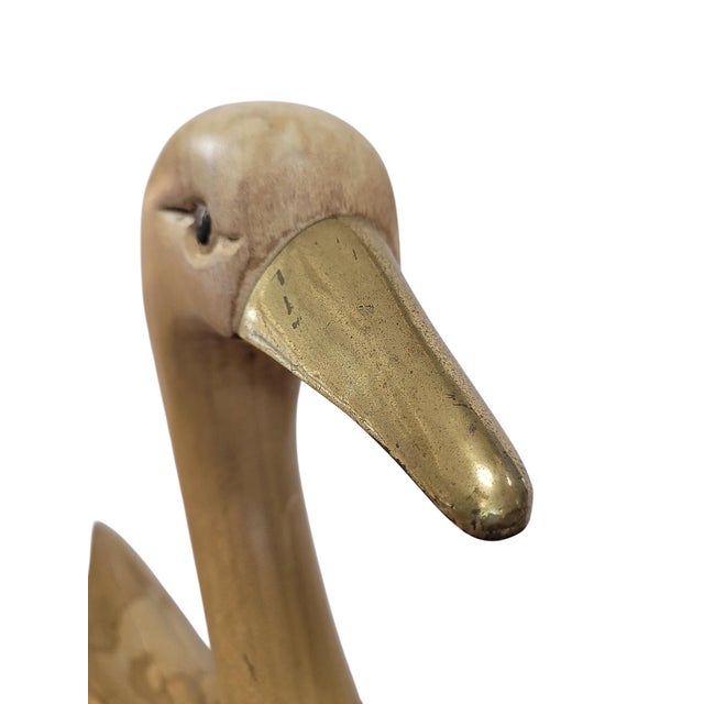Wood Italian Mid-Century Modern Hand-Carved Wooden Swan With Brass Beak, C. 1960s–70s For Sale - Image 7 of 16