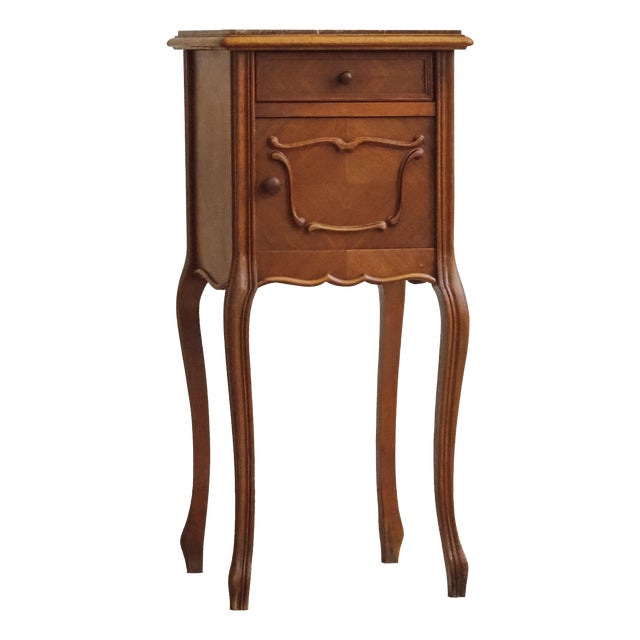 Antique Louis XV Bedside Table with Marble Top, 1900s For Sale