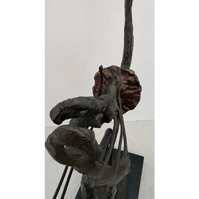 Stone Mid 20th Century Modernist Abstract Ballet Dancers Hand Built Sculpture in Patinated Metal on Marble Base For Sale - Image 7 of 12