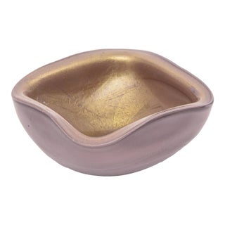 Vintage Murano Attributed Venini Purple and Gold Dusted Aventurine Glass Square Bowl For Sale