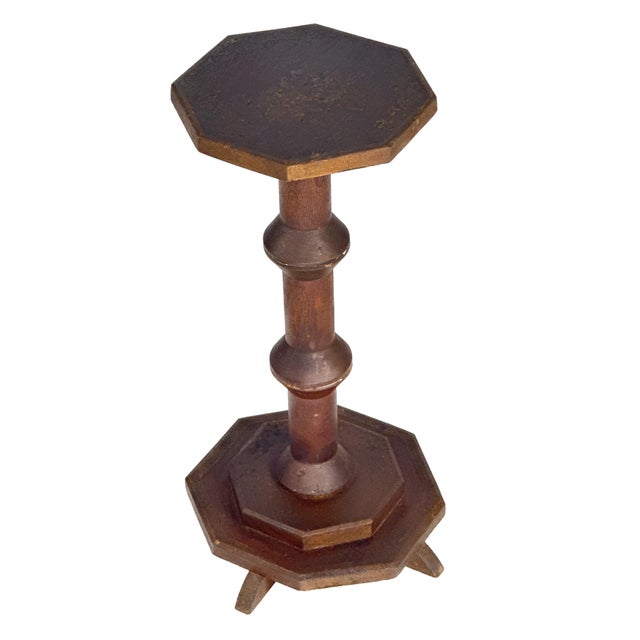 Late 19th Century Antique 1890 Handmade Folk Art Wood Chunky Spool Victorian Edwardian Era Pedestal Plant Stand / Side Table For Sale - Image 5 of 16
