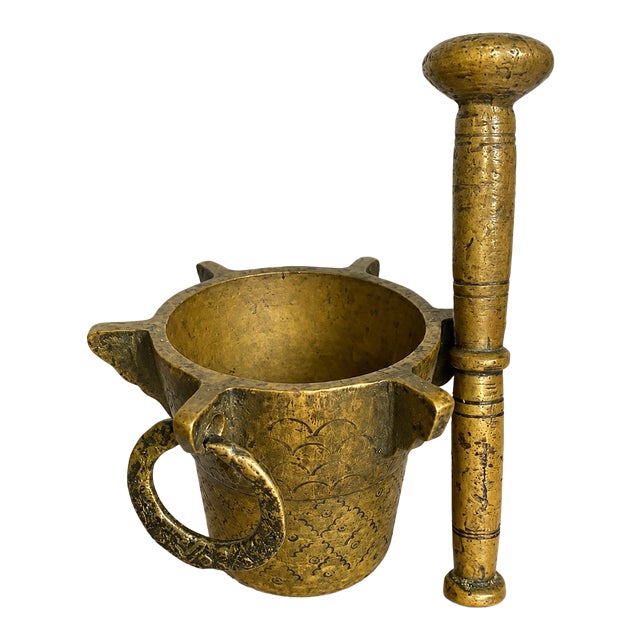 1980s Authentic Moroccan Brass Mortar and Pestle For Sale
